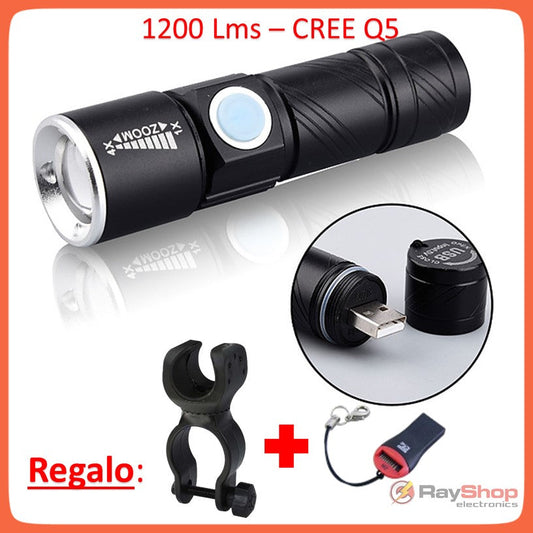 Mini lámpara táctica 2 en 1 recargable con clip, 1200 lúmenes
