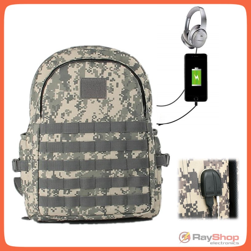 Mochila táctica de 30 litros con entrada USB y cable auxiliar (SN855)