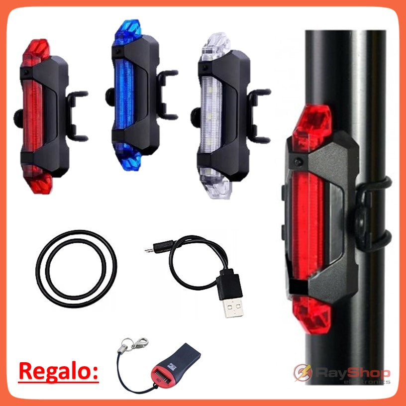 Luz trasera roja para bicicleta, recargable por USB y sellada