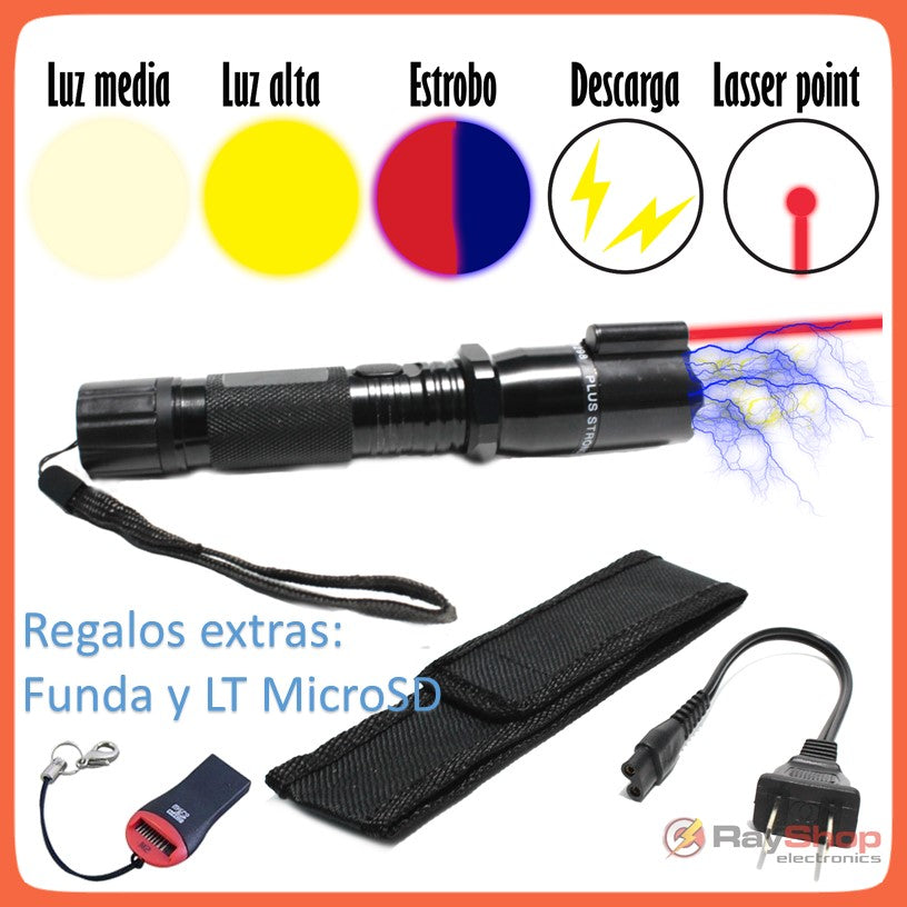 Lámpara táctica con descarga eléctrica, láser rojo y LED Cree de 1200 lúmenes