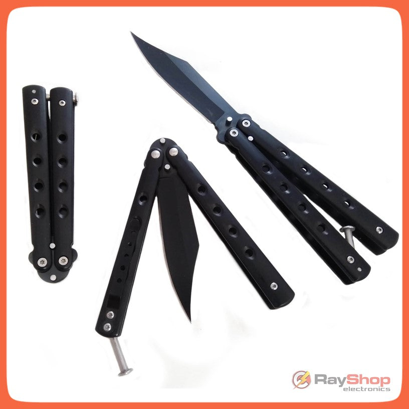 Navaja mariposa balisong negra de acero inoxidable
