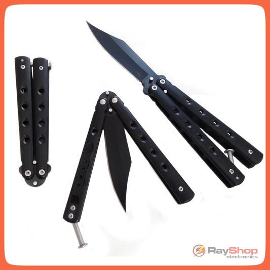Navaja mariposa balisong negra de acero inoxidable