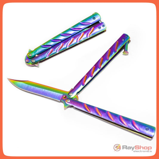 Navaja mariposa balisong tornasol de acero inoxidable con clip