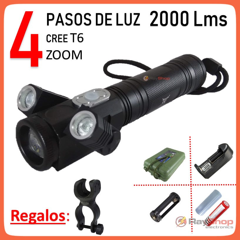Linterna táctica 3 en 1 con tres LED, imán y soporte para bici (DT240)