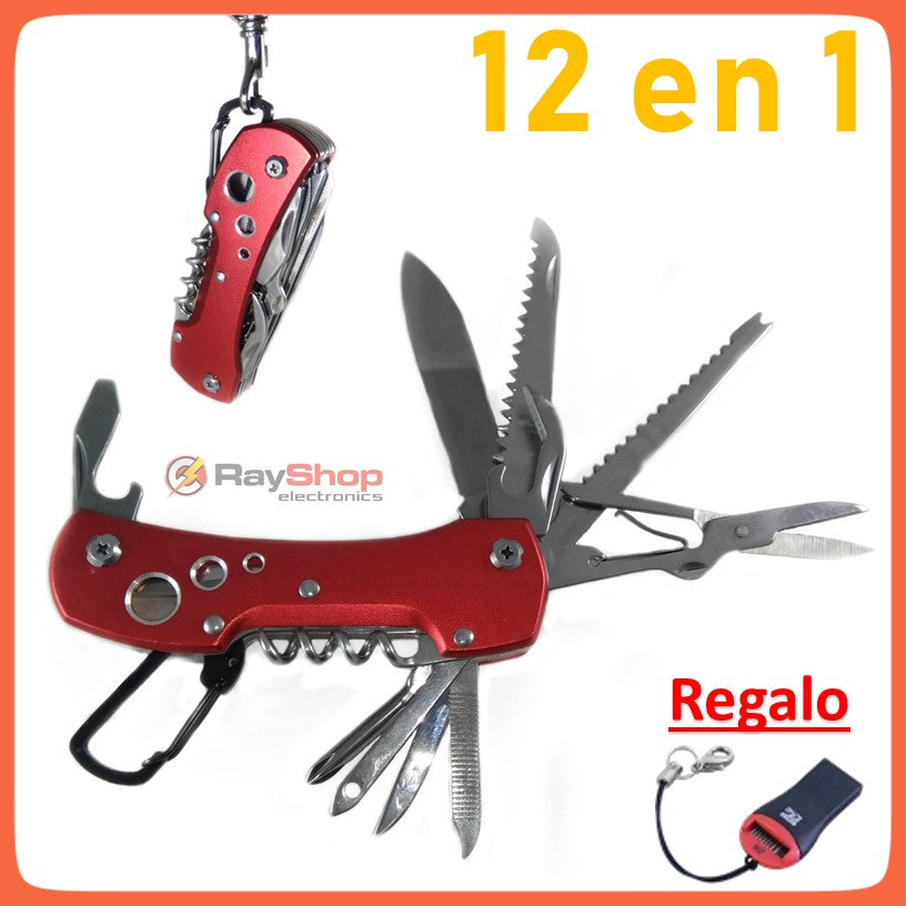 Navaja multiherramienta 12 en 1 de acero inoxidable en rojo