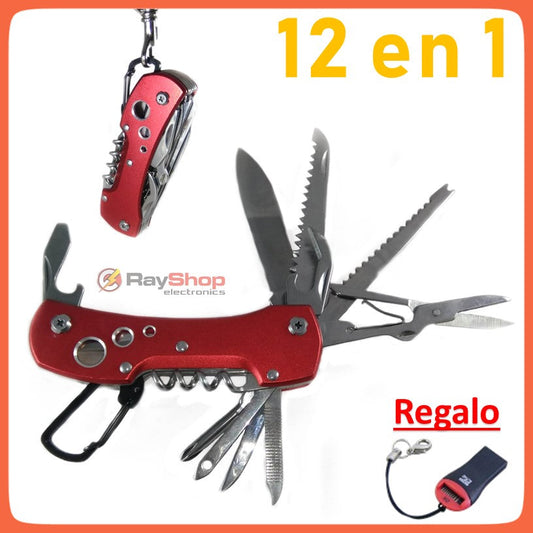 Navaja multiherramienta 12 en 1 de acero inoxidable en rojo