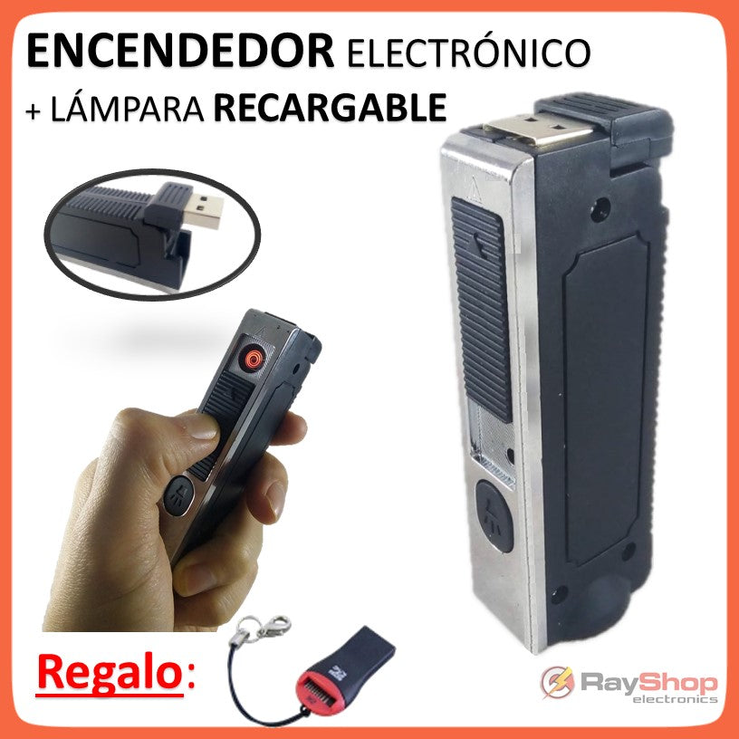Encendedor electrónico con lámpara LED 2 en 1 recargable por USB (CD141)