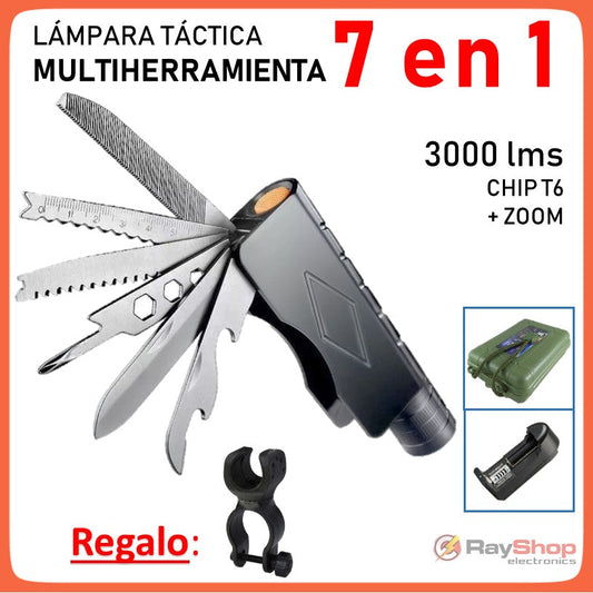 Linterna táctica multiherramienta 7 en 1 con LED T6 y clip (DT291)