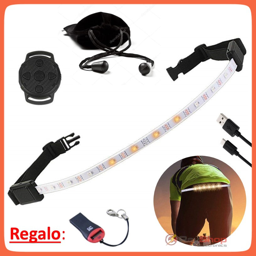 Cinturón LED con direccionales y control remoto, recargable (TH324)
