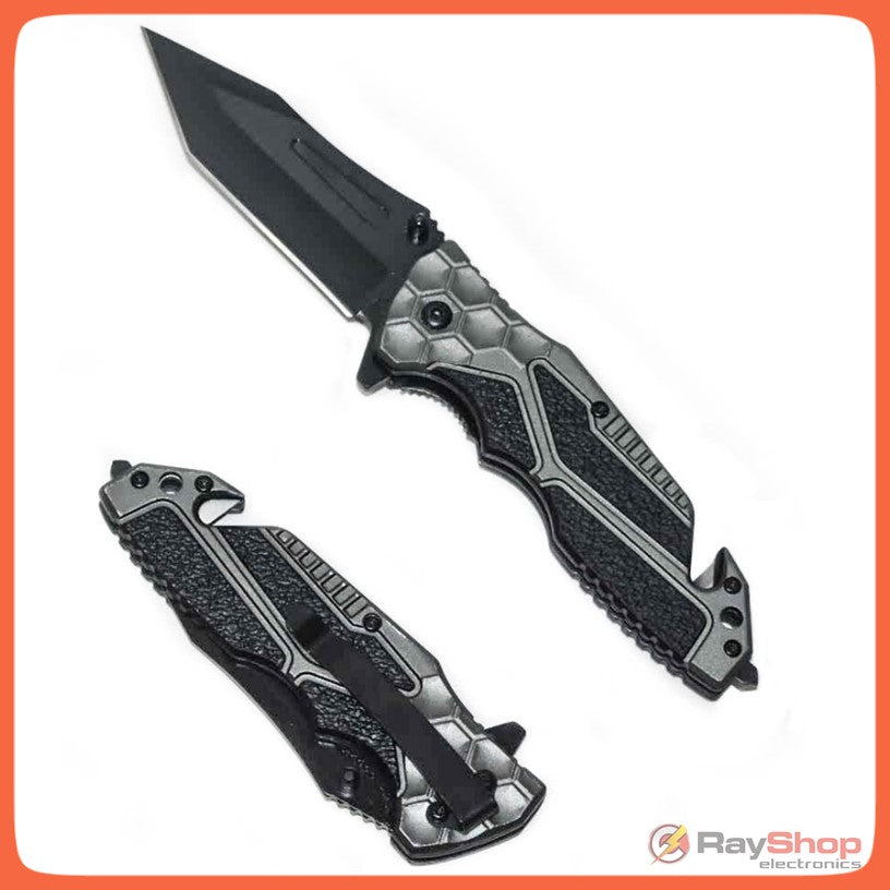 Navaja plegable con rompevidrios, cortacinturón y clip