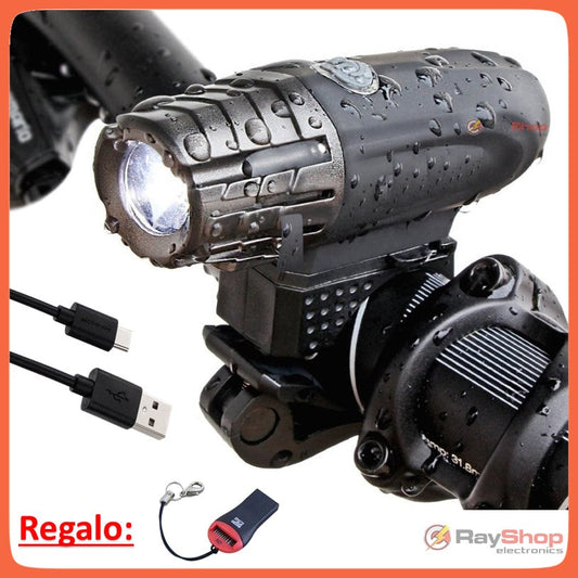 Luz para bicicleta recargable de 320 lúmenes con base giratoria 360° (T2256)