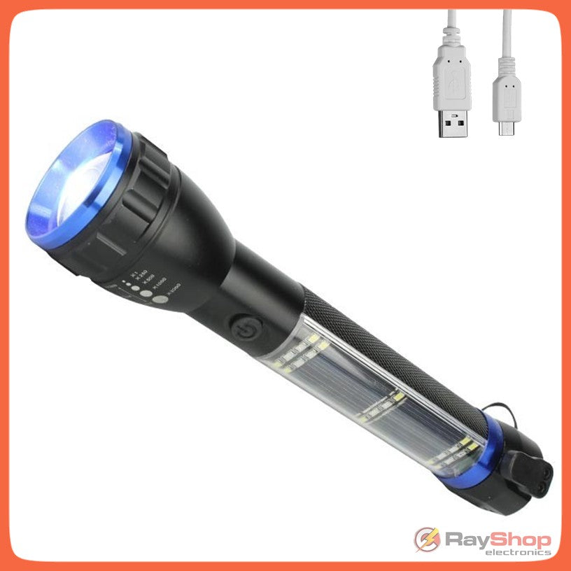 Linterna táctica solar con rompe vidrios, corta soga y power bank (DT261)