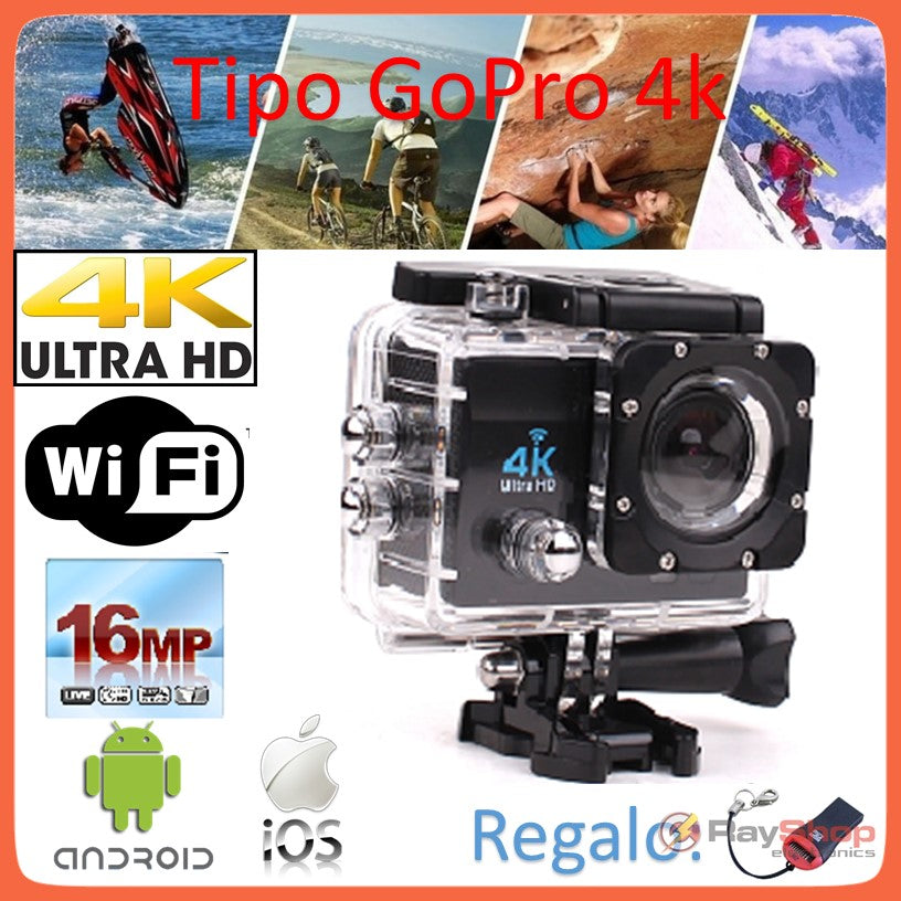 Cámara deportiva 4K de 16 MP con Wi-Fi y carcasa sumergible a 30 m