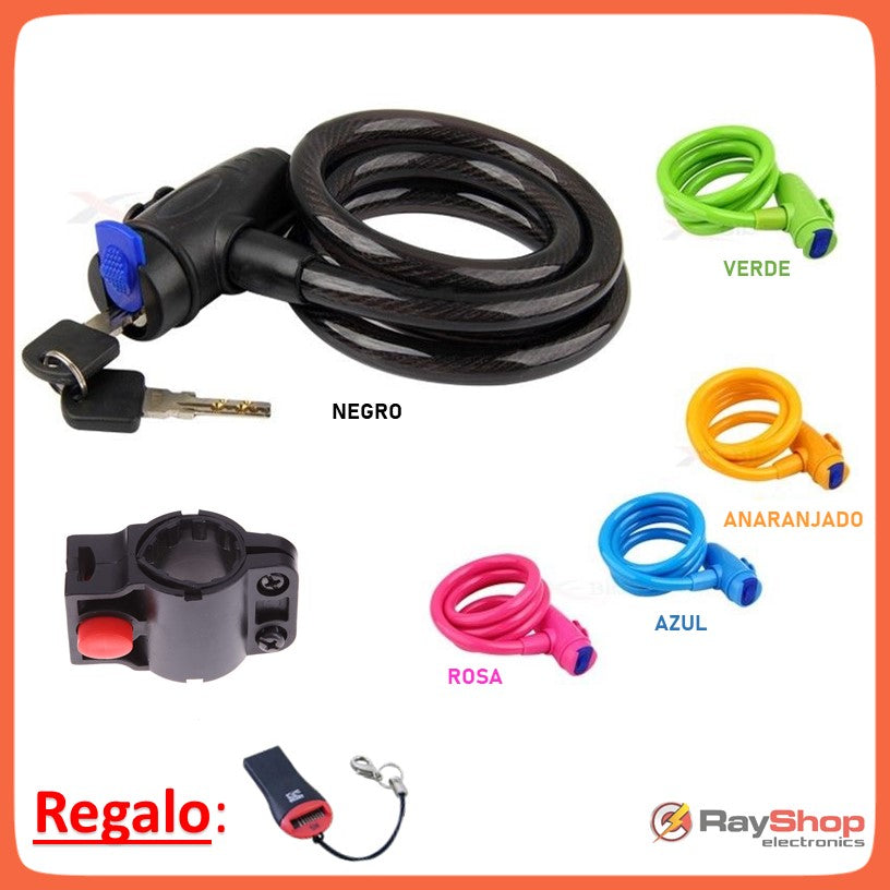 Candado de cable de 1.2 m para bici y moto, con soporte y llaves