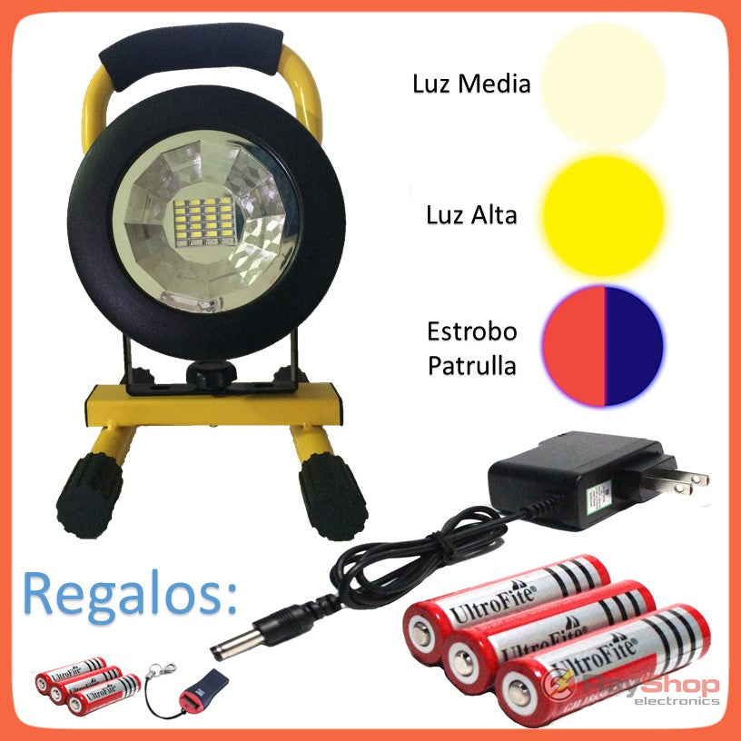 Reflector LED recargable de 30 W con 24 LED y base (DT160)