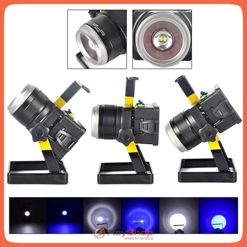 Reflector LED recargable de 30 W con luz blanca y azul, zoom y mango (DT87) - foto 2