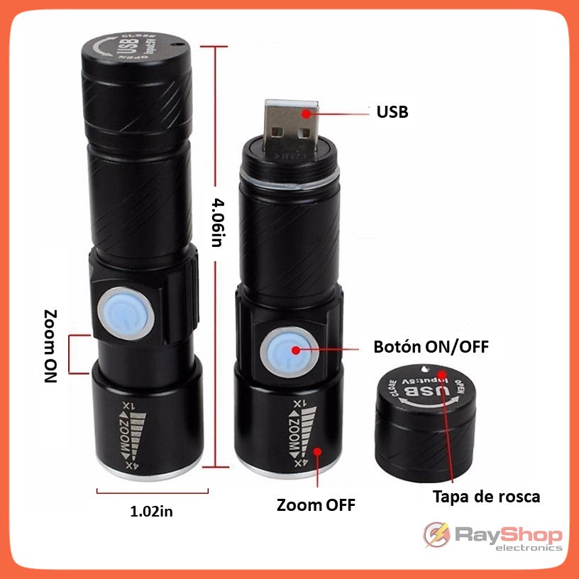 Mini lámpara táctica 2 en 1 recargable con clip, 1200 lúmenes - foto 2