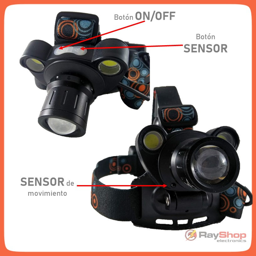 Lámpara frontal de 3 LED y 2500 lúmenes con sensor de mano y luz trasera (DT263) - foto 2