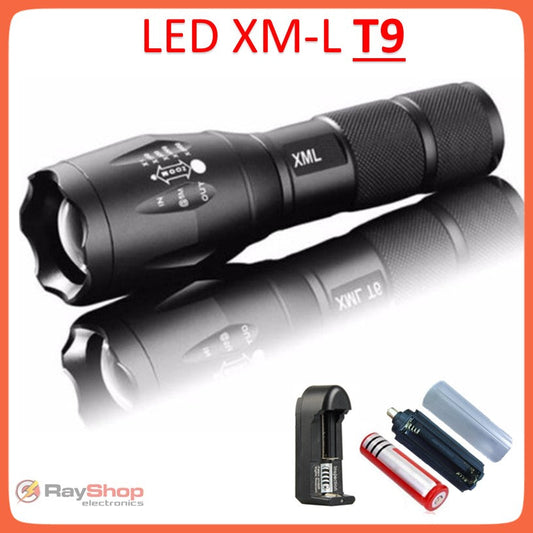 Lámpara táctica de 3000 lúmenes LED T9 Cree con zoom y USB DT62P