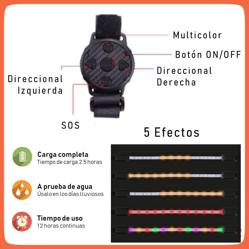 Cinturón LED con direccionales y control remoto, recargable (TH324) - foto 2