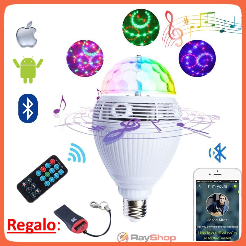 Foco bocina Bluetooth con disco giratorio LED RGB y control remoto (L002) - foto 2
