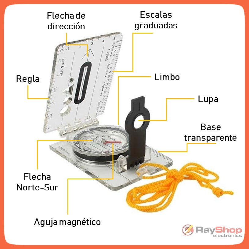 Brújula cartográfica con regla, lupa y mira con lente - foto 2