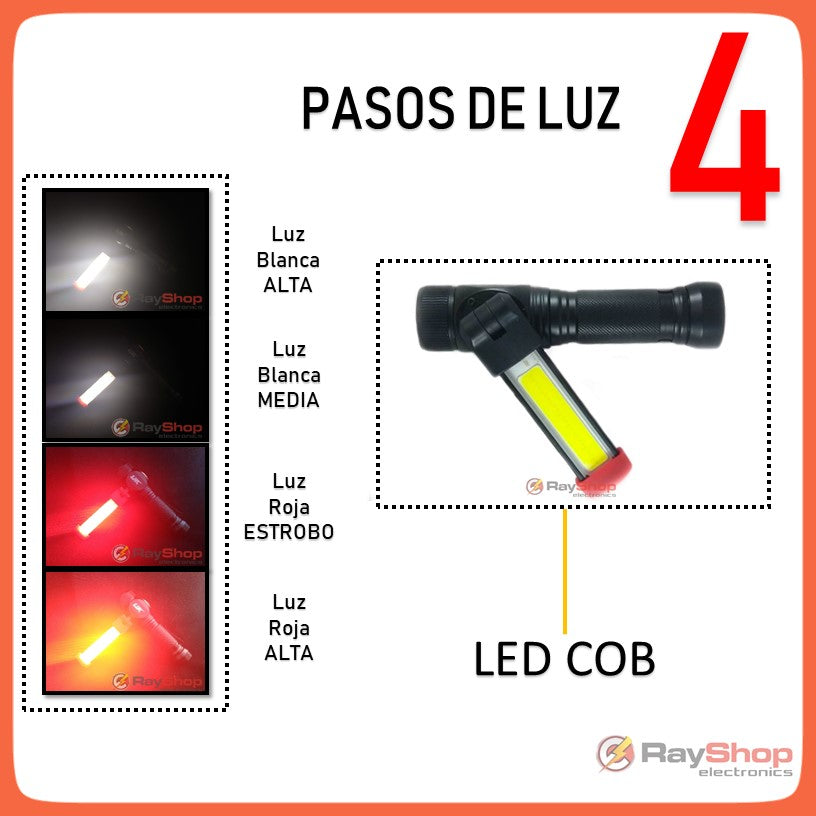 Mini linterna plegable COB de 1200 lúmenes con luz roja e imán (DT362) - foto 2