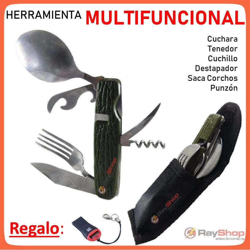 Cubiertos plegables 6 en 1 para campismo con funda - foto 2
