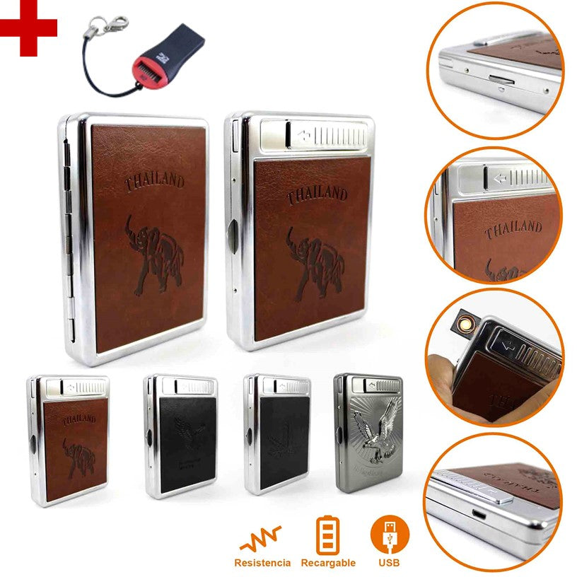 Cigarrera recargable con encendedor USB para 20 cigarros, varios diseños - foto 2