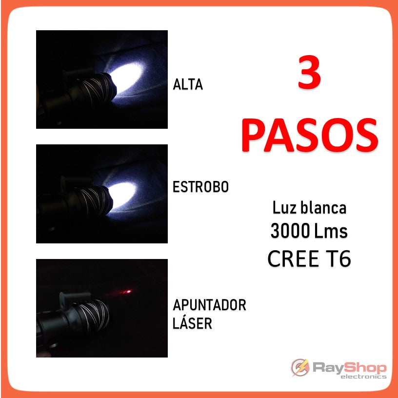 Linterna táctica de 3000 lúmenes con zoom, apuntador láser y brújula - foto 2
