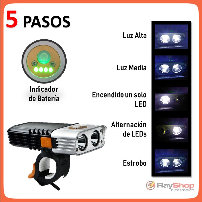 Luz frontal para bici con 2 LED CREE T6, 3000 lúmenes y 5 modos (DT37) - foto 2