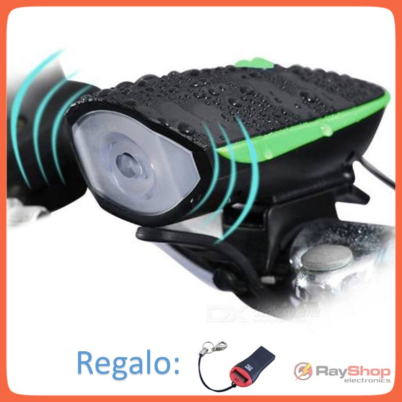 Luz frontal para bicicleta con claxon de 120 dB y 5 tonos (T7588)