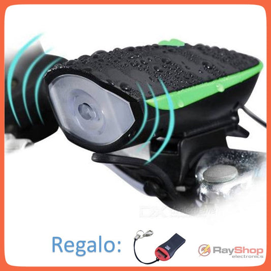 Luz frontal para bicicleta con claxon de 120 dB y 5 tonos (T7588)