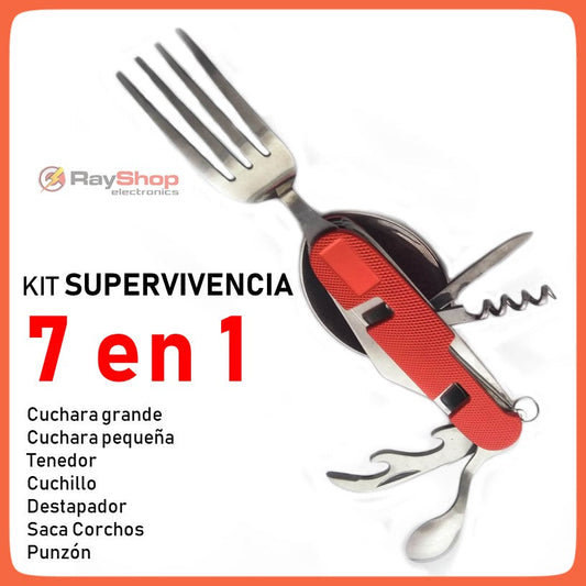 Cubiertos plegables 7 en 1 de acero inoxidable para camping (A107G)