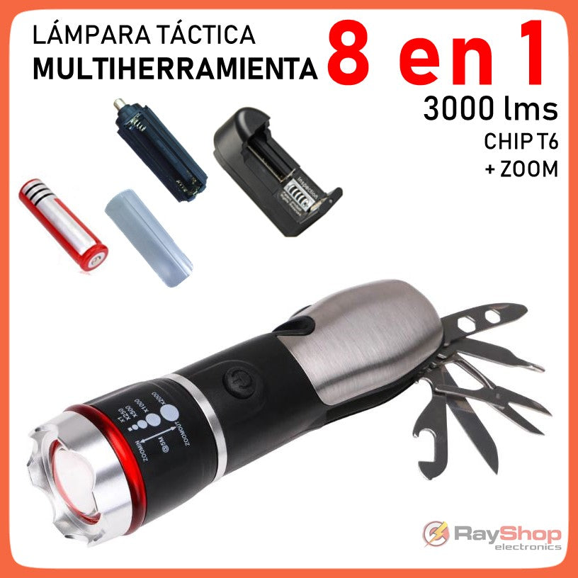 Linterna táctica multiherramienta 8 en 1 con LED T6 de 3000 lúmenes (D175)