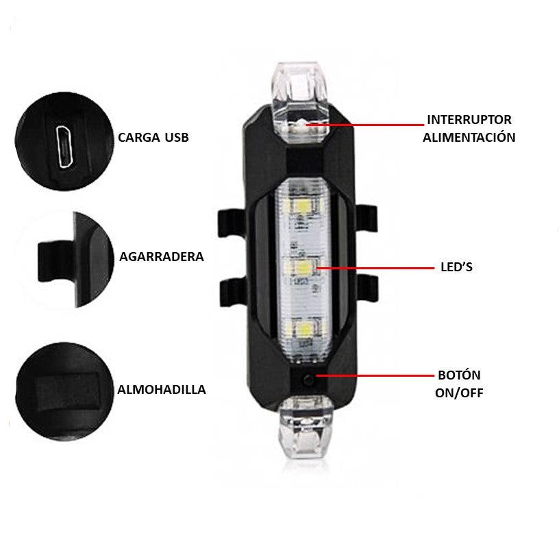 Luz trasera para bicicleta con LED rojo y blanco, recargable - foto 2