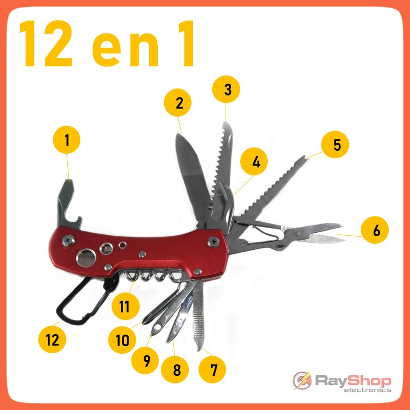 Navaja multiherramienta 12 en 1 de acero inoxidable en rojo - foto 2