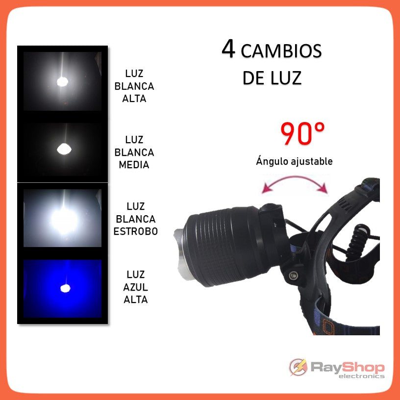 Linterna de cabeza con luz blanca y azul, 2000 lúmenes y luz roja trasera (DT55) - foto 2