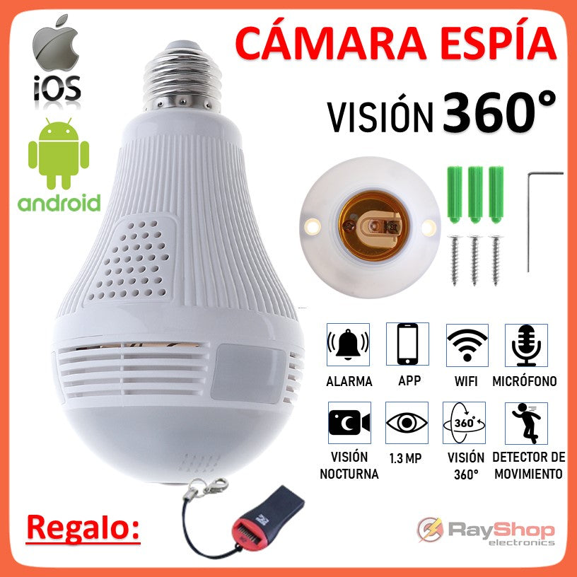 Cámara Wi-Fi tipo foco panorámica con micrófono y detección de movimiento