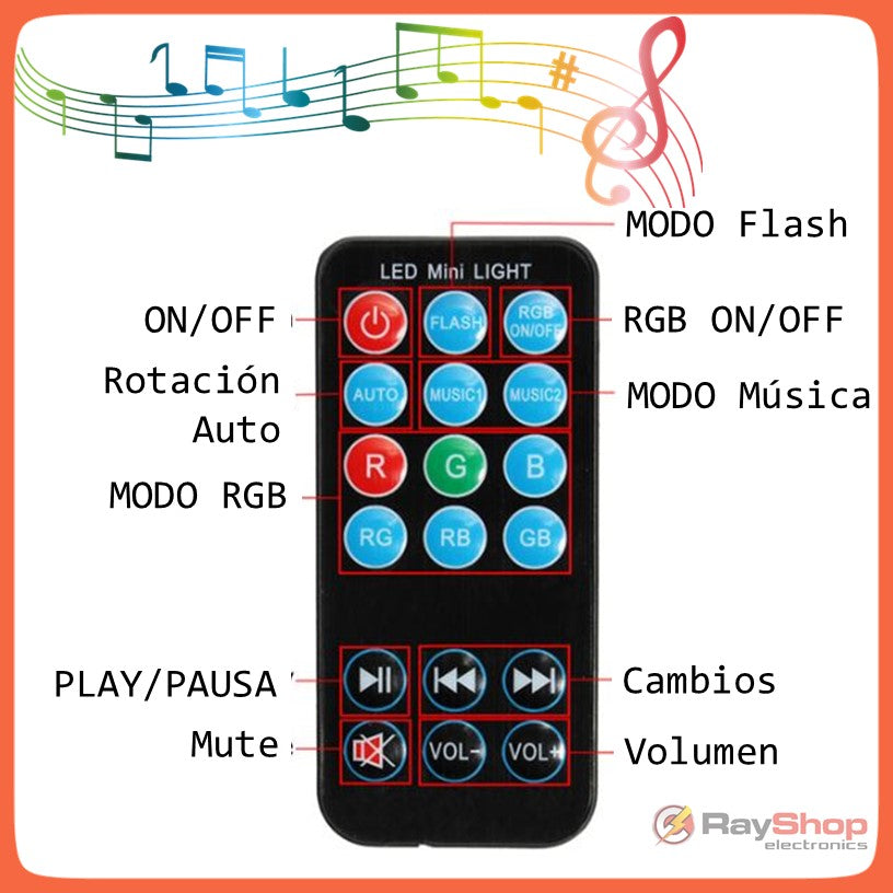 Foco bocina Bluetooth con disco giratorio LED RGB y control remoto (L002) - foto 3