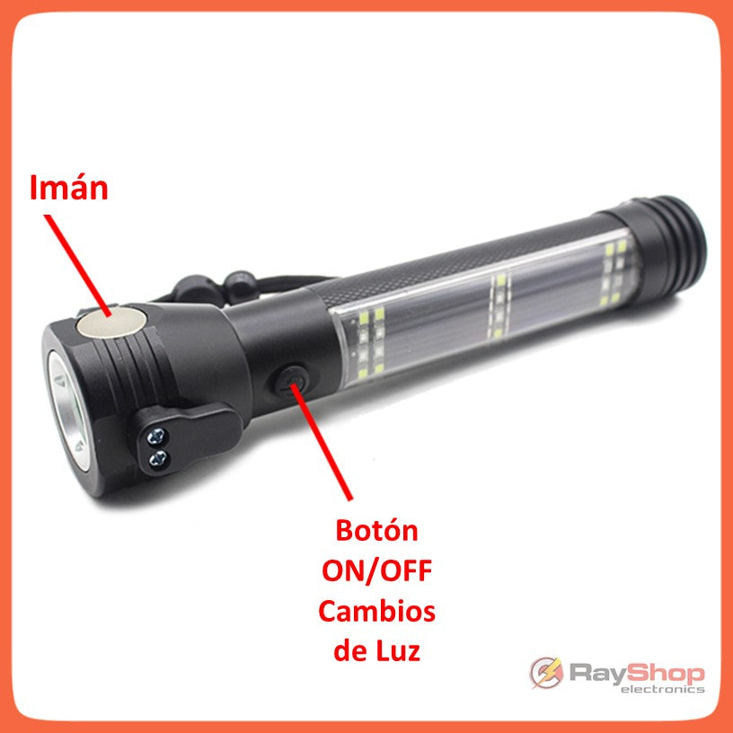 Linterna táctica solar con sirena de 120 dB, rompe vidrios y corta soga (DT342) - foto 3