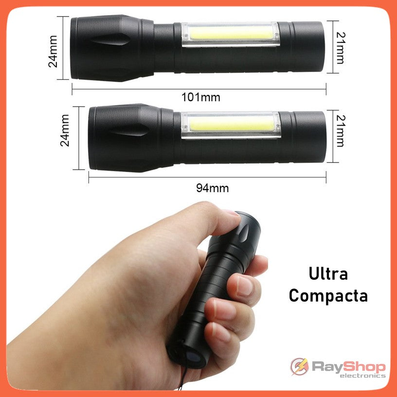 Mini lámpara táctica de 1200 lúmenes con zoom y barra COB - foto 2