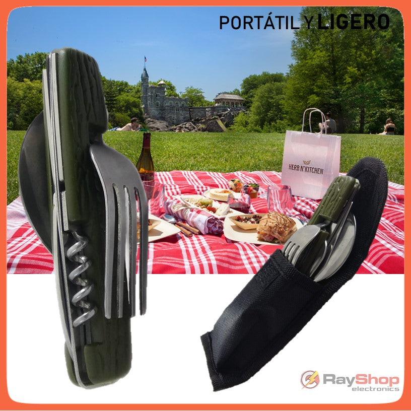 Cubiertos plegables 6 en 1 para campismo con funda - foto 3
