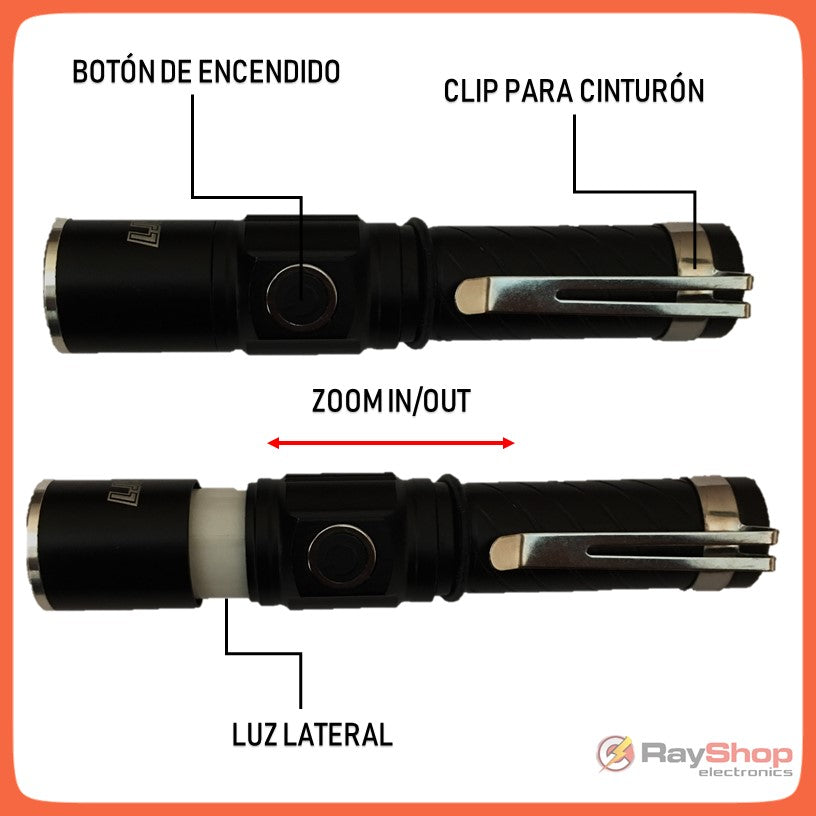 Mini linterna táctica 2 en 1 con imán, luz lateral y soporte para bici - foto 3