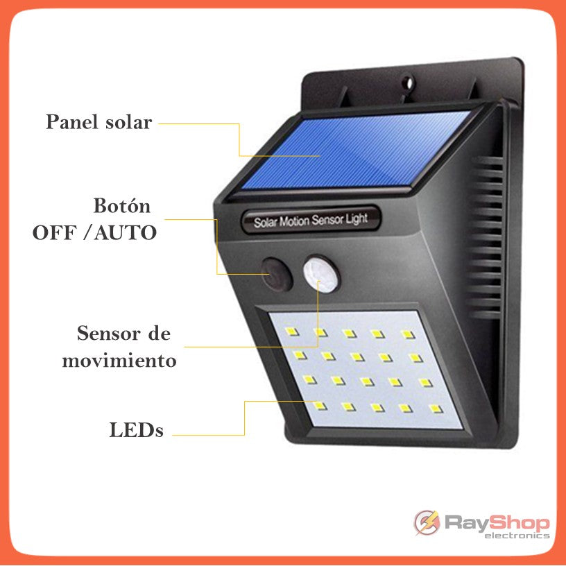 Lámpara solar de pared con 10 LED y sensor de movimiento para exterior (GN009) - foto 3