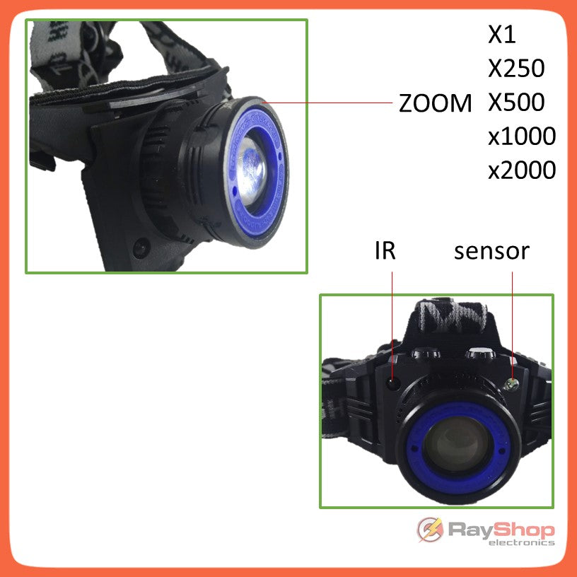 Lámpara minera de cabeza 2500 lúmenes con sensor de movimiento y zoom - foto 3