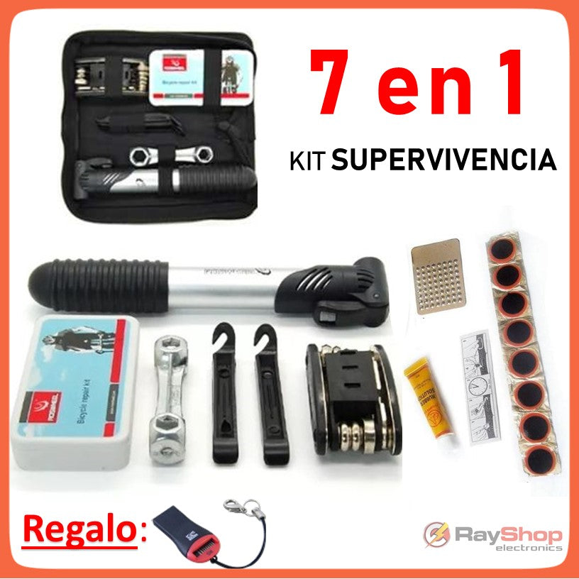 Kit de herramientas para bicicleta con bomba y parches