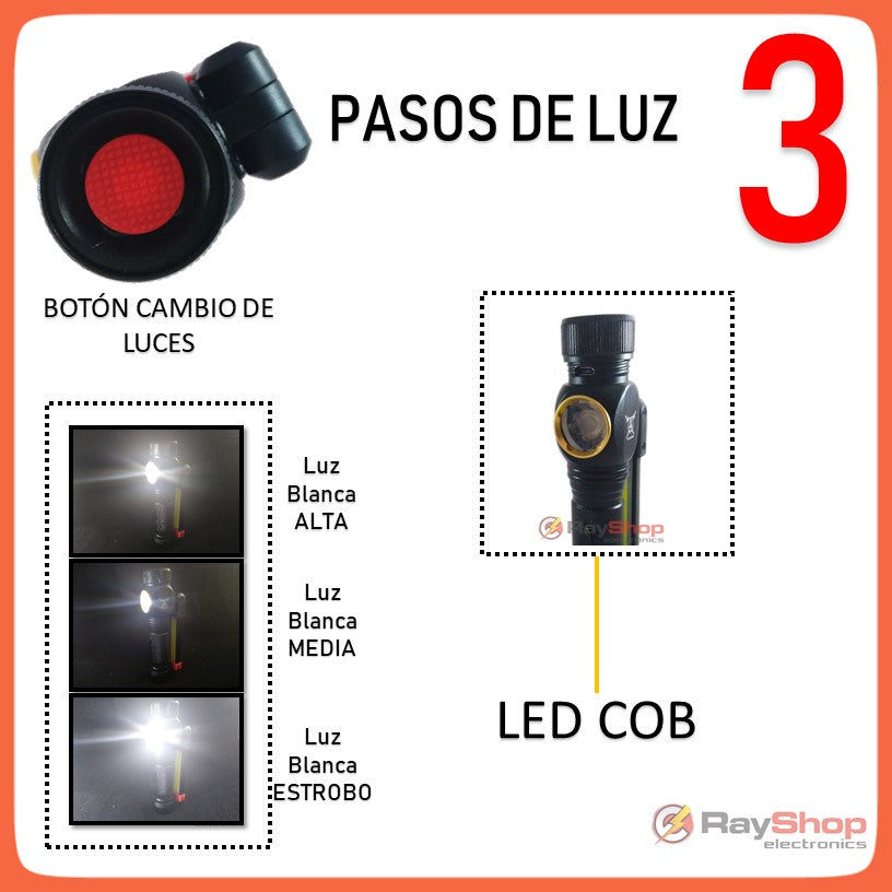 Mini linterna plegable COB de 1200 lúmenes con luz roja e imán (DT362) - foto 3