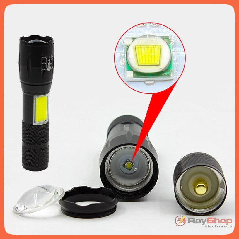 Mini linterna táctica recargable con zoom y luz lateral COB - foto 2