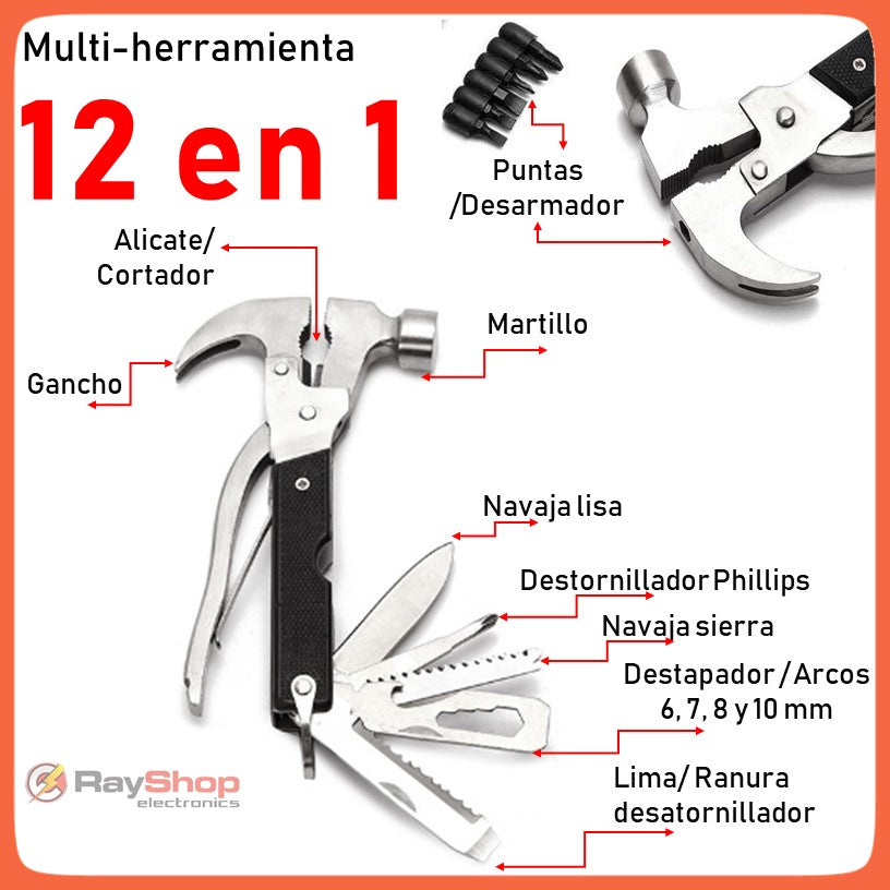 Multiherramienta martillo 12 en 1 de acero inoxidable con funda - foto 3